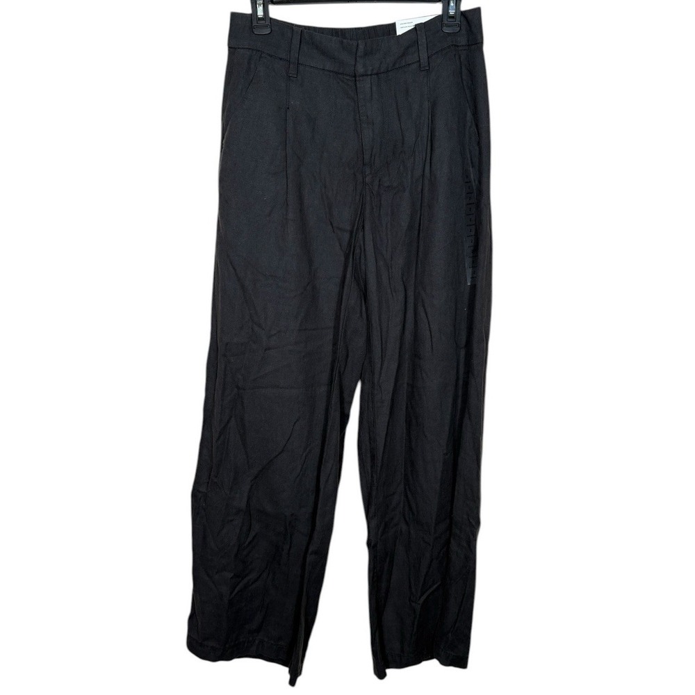 American Eagle Linen Blend High Rise Trousers Size 2 Black Wide Leg NEW